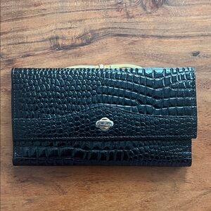 Pierre Cardin Black Croc Embossed Leather Wallet